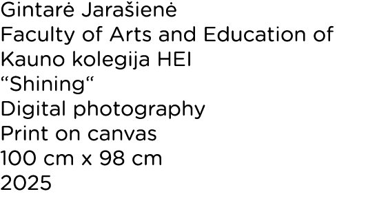 Gintar Jara ien  Faculty of Arts and Education of Kauno kolegija HEI “Shining“ Digital photography Print on canvas 1...