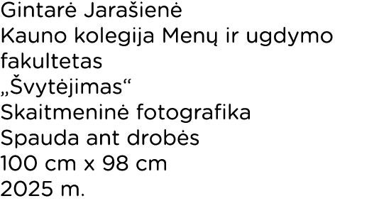 Gintar Jara ien  Kauno kolegija Men  ir ugdymo fakultetas „ vyt jimas“ Skaitmenin  fotografika Spauda ant drob s 100...