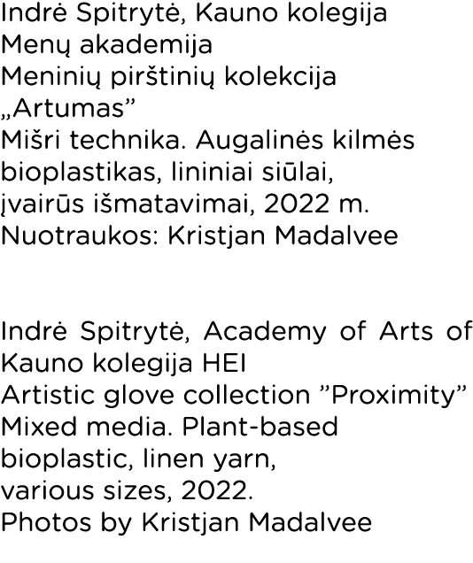 Indrė Spitrytė, Kauno kolegija Menų akademija Meninių pirštinių kolekcija  Artumas  Mišri technika  Augalinės kilmės    