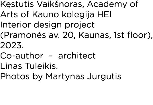 Kęstutis Vaikšnoras, Academy of Arts of Kauno kolegija HEI Interior design project (Pramonės av  20, Kaunas, 1st floo   