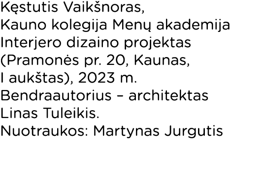 Kęstutis Vaikšnoras, Kauno kolegija Menų akademija Interjero dizaino projektas (Pramonės pr  20, Kaunas, I aukštas),    