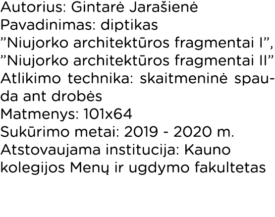 Autorius: Gintarė Jarašienė Pavadinimas: diptikas  Niujorko architektūros fragmentai I ,  Niujorko architektūros frag   