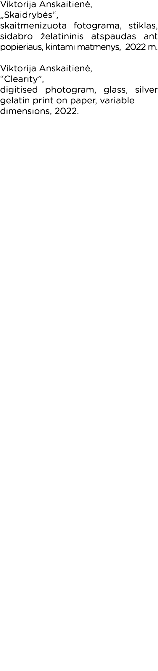 Viktorija Anskaitienė,  Skaidrybės , skaitmenizuota fotograma, stiklas, sidabro želatininis atspaudas ant popieriaus,   