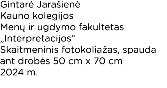 Gintarė Jarašienė Kauno kolegijos Menų ir ugdymo fakultetas  Interpretacijos  Skaitmeninis fotokoliažas, spauda ant d   