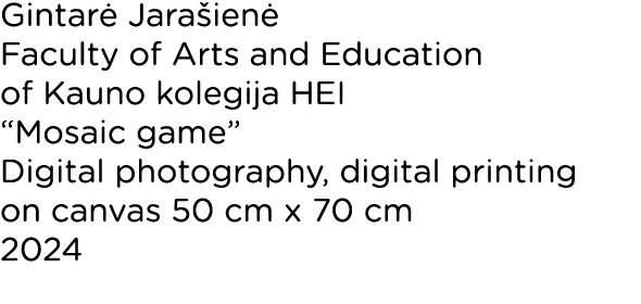 Gintarė Jarašienė Faculty of Arts and Education of Kauno kolegija HEI  Mosaic game  Digital photography, digital prin   