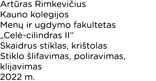 Artūras Rimkevičius Kauno kolegijos Menų ir ugdymo fakultetas  Celė-cilindras II  Skaidrus stiklas, krištolas Stiklo    