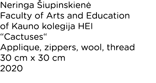 Neringa Šiupinskienė Faculty of Arts and Education of Kauno kolegija HEI  Cactuses  Applique, zippers, wool, thread 3   