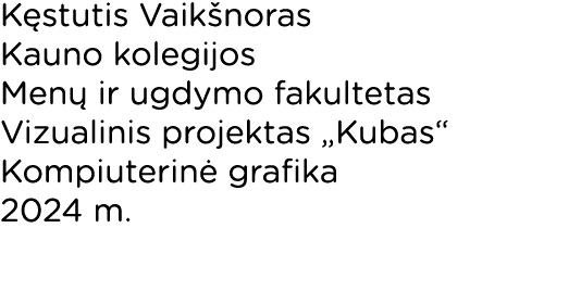 Kęstutis Vaikšnoras Kauno kolegijos Menų ir ugdymo fakultetas Vizualinis projektas  Kubas  Kompiuterinė grafika 2024 m  