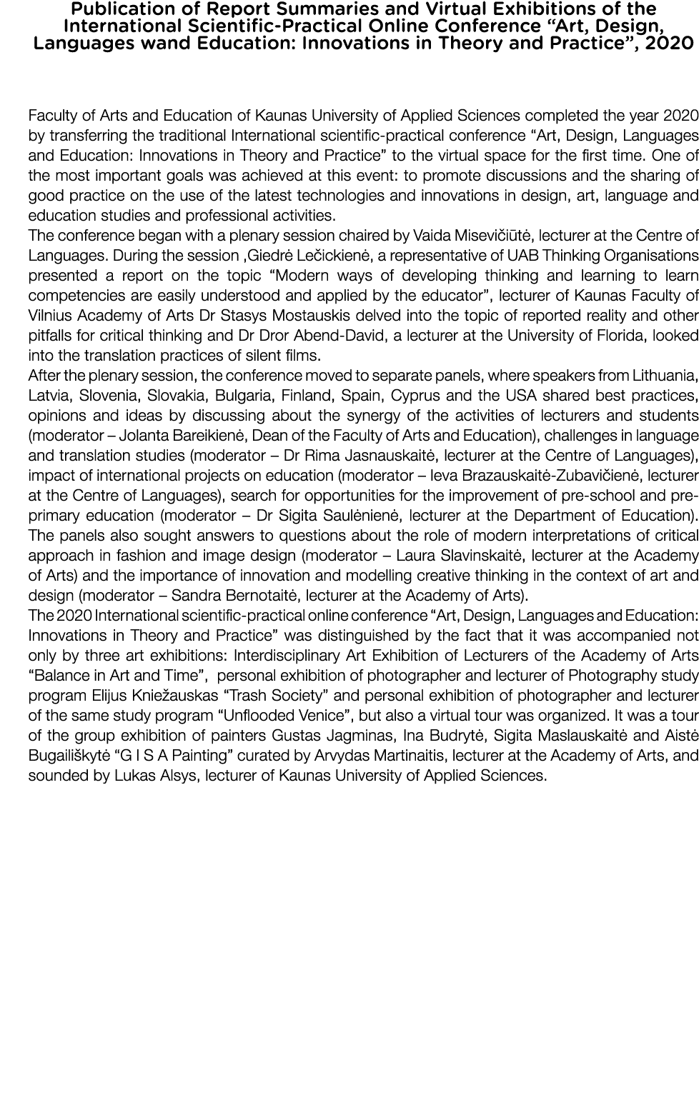 Publication of Report Summaries and Virtual Exhibitions of the International Scientific-Practical Online Conference     