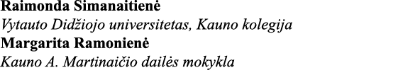 Raimonda Simanaitienė Vytauto Didžiojo universitetas, Kauno kolegija Margarita Ramonienė Kauno A  Martinaičio dailės    