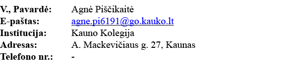 V , Pavardė: Agnė Piščikaitė E-paštas: agne pi6191 go kauko lt Institucija: Kauno Kolegija Adresas: A  Mackevičiaus g   