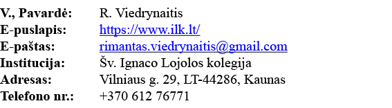 V , Pavardė: R  Viedrynaitis E-puslapis: https:  www ilk lt  E-paštas: rimantas viedrynaitis gmail com Institucija: Š   