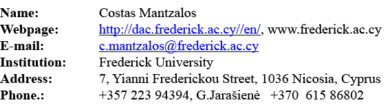 Name:  Costas Mantzalos Webpage: http:  dac frederick ac cy  en , www frederick ac cy E-mail:  c mantzalos frederick    